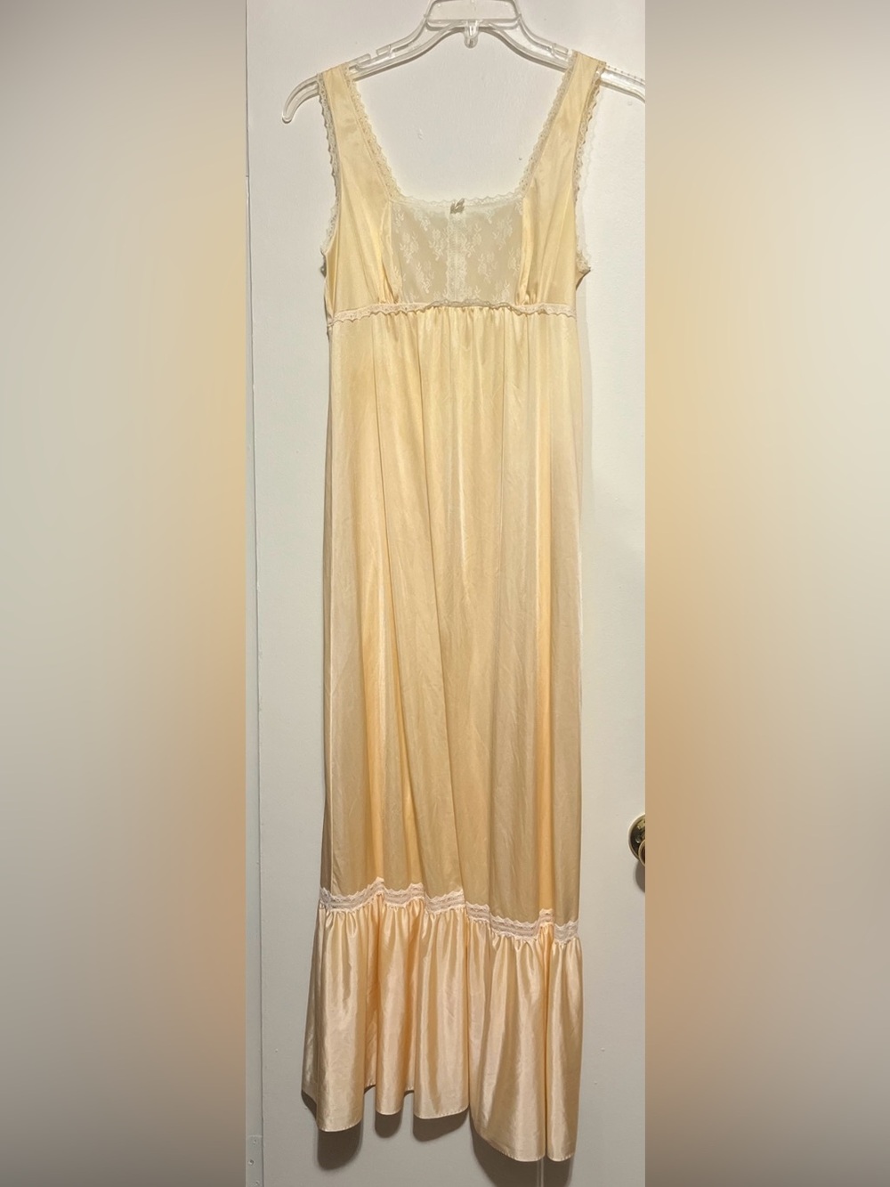 Vanity Fair Pale Peach Lace-Trim Maxi Nightgown